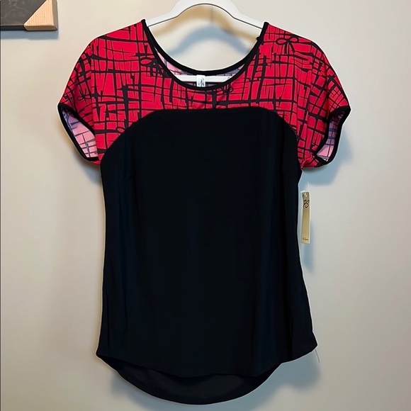 PerSeption Concept Tops - PerSeption Concept Black and Red Graphic Fitted Short Sleeve Crew Neck Shirt New